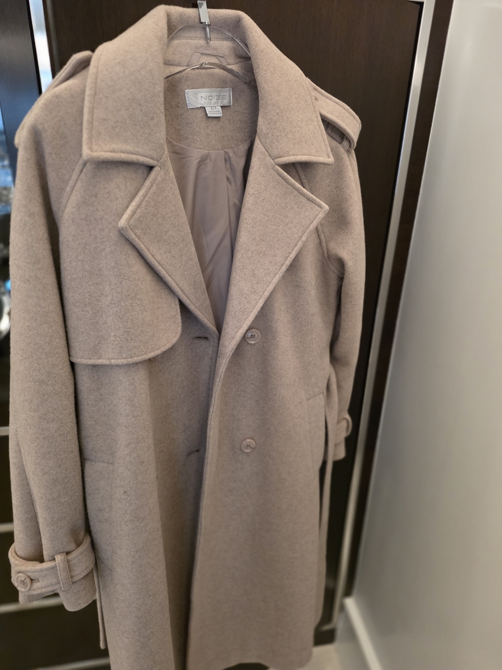 Noize Women's Taupe Trench Coat with Wool-Blend Finish